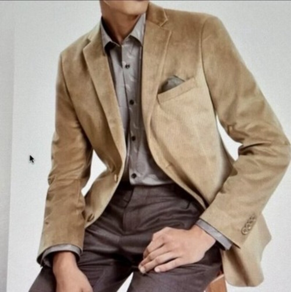 Alfani Men's Khaki Corduroy Sport Coat 48R Water Repellent Stain Resistant